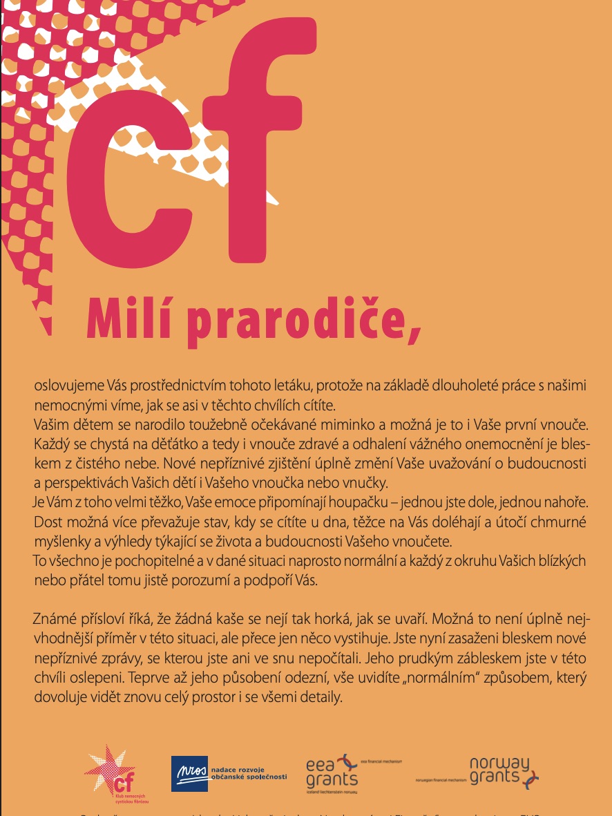 Leták pro prarodiče dětí s cystickou fibrózou